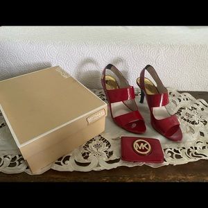 Michael Kors Heels AND Card Holder- Cherry Red